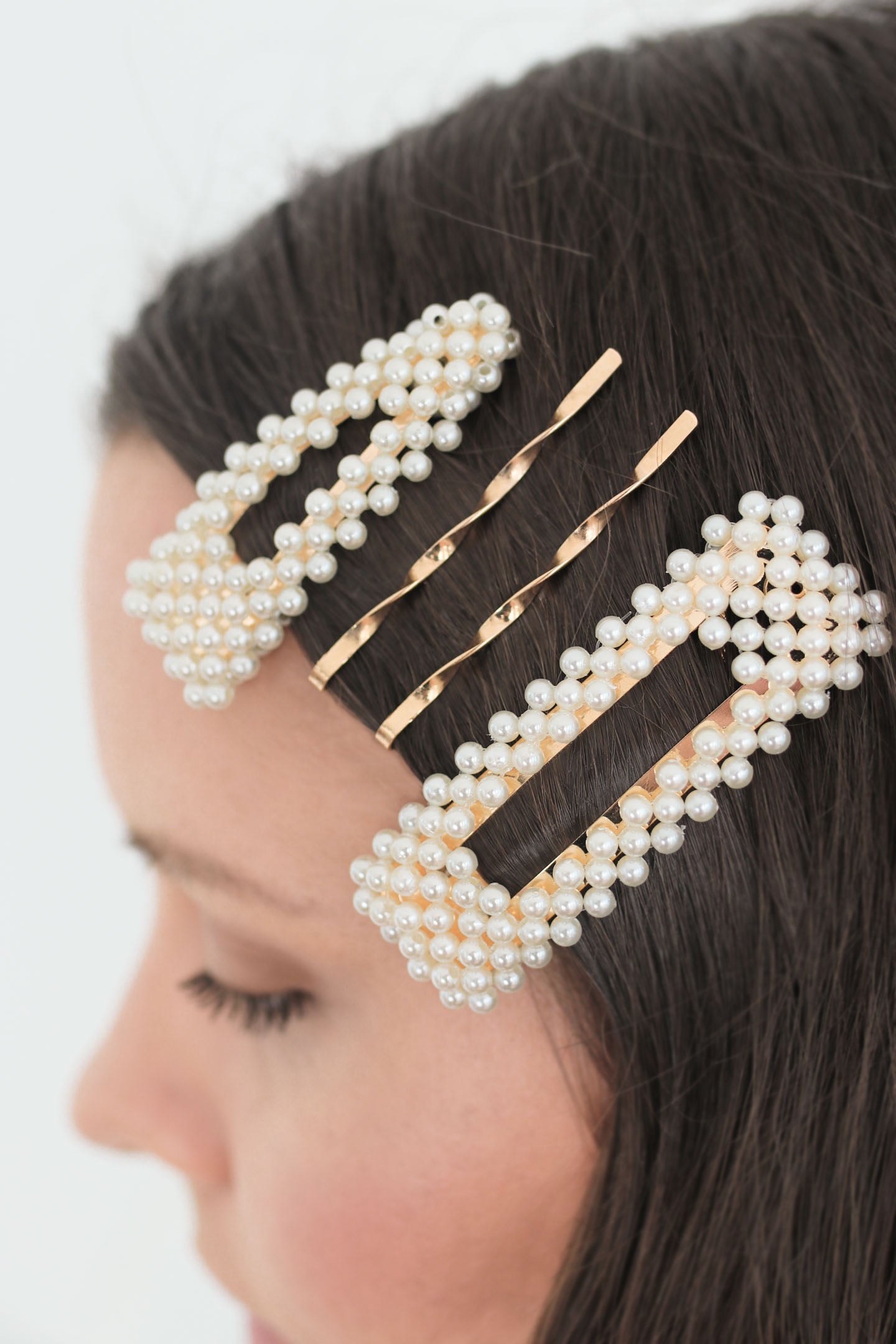 ELOISE - Pearl Barrette & Gold Bobby Pin - Four-pack Set