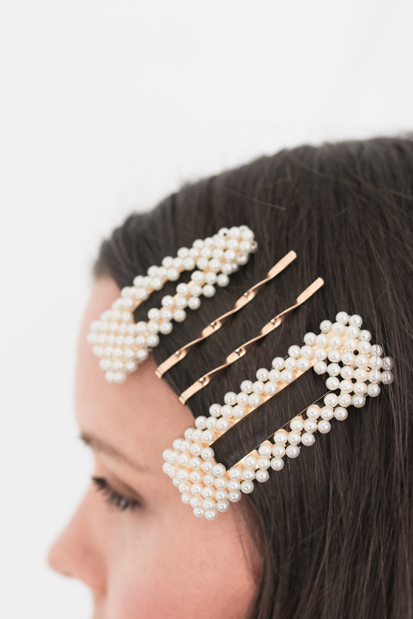 ELOISE - Pearl Barrette & Gold Bobby Pin - Four-pack Set